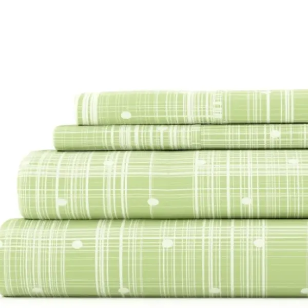 Bed Sheets-Kirkland's Home Plaid Polka Dot 3-Pc. Twin Sheet Set Green