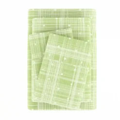 Bed Sheets-Kirkland's Home Plaid Polka Dot 3-Pc. Twin Sheet Set Green