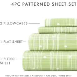 Bed Sheets-Kirkland's Home Plaid Polka Dot 3-Pc. Twin Sheet Set Green