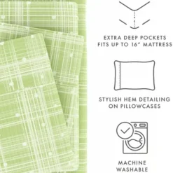 Bed Sheets-Kirkland's Home Plaid Polka Dot 3-Pc. Twin Sheet Set Green