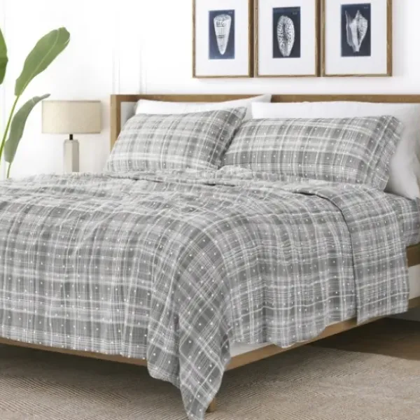 Bed Sheets-Kirkland's Home Plaid Polka Dot 3-Pc. Twin Sheet Set Gray