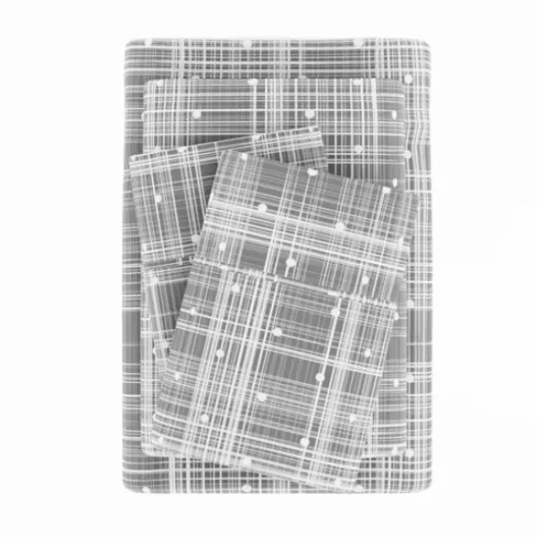 Bed Sheets-Kirkland's Home Plaid Polka Dot 3-Pc. Twin Sheet Set Gray