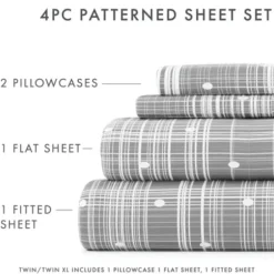 Bed Sheets-Kirkland's Home Plaid Polka Dot 3-Pc. Twin Sheet Set Gray