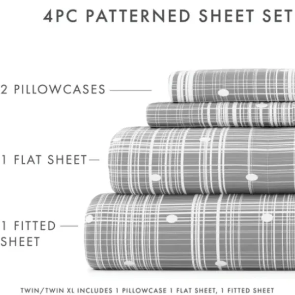 Bed Sheets-Kirkland's Home Plaid Polka Dot 3-Pc. Twin Sheet Set Gray