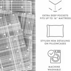 Bed Sheets-Kirkland's Home Plaid Polka Dot 3-Pc. Twin Sheet Set Gray