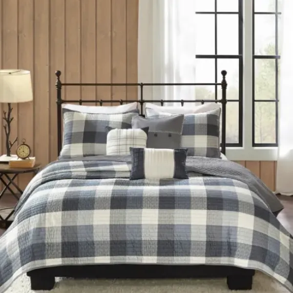 Bedspreads & Coverlets-Kirkland's Home Plaid Reversible 6-Pc. Full/Queen Coverlet Set Gray/White