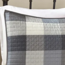 Bedspreads & Coverlets-Kirkland's Home Plaid Reversible 6-Pc. Full/Queen Coverlet Set Gray/White