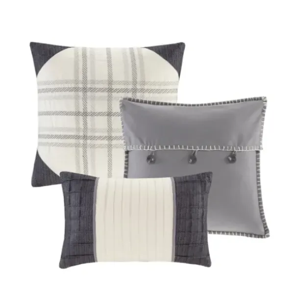 Bedspreads & Coverlets-Kirkland's Home Plaid Reversible 6-Pc. Full/Queen Coverlet Set Gray/White
