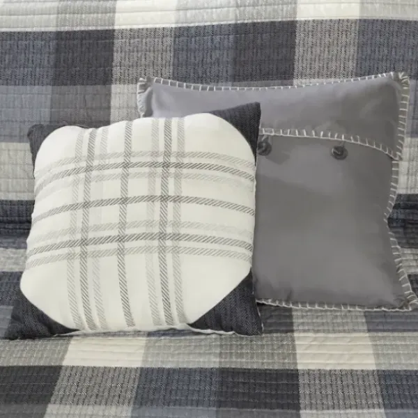 Bedspreads & Coverlets-Kirkland's Home Plaid Reversible 6-Pc. Full/Queen Coverlet Set Gray/White