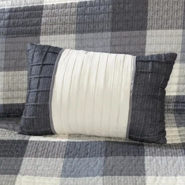 Bedspreads & Coverlets-Kirkland's Home Plaid Reversible 6-Pc. Full/Queen Coverlet Set Gray/White