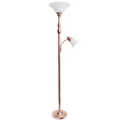 Floor Lamps-Kirkland's Home Polished Rose Gold And White Reading Arm Torchiere Pink