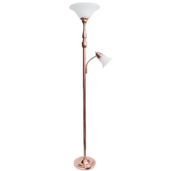 Floor Lamps-Kirkland's Home Polished Rose Gold And White Reading Arm Torchiere Pink