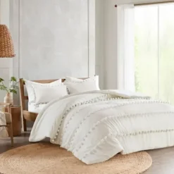 Comforters-Kirkland's Home Pom Pom California King 3-Pc. Comforter Set White