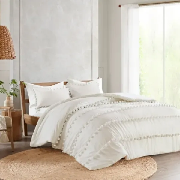 Comforters-Kirkland's Home Pom Pom California King 3-Pc. Comforter Set White