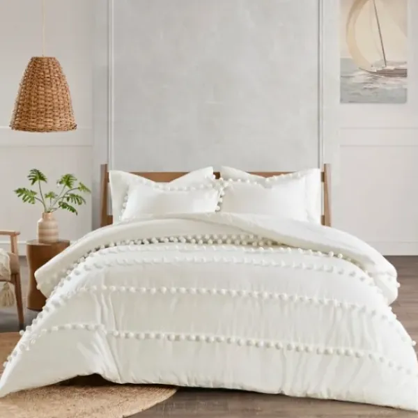 Comforters-Kirkland's Home Pom Pom Full/Queen 3-Pc. Comforter Set White