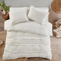 Comforters-Kirkland's Home Pom Pom Full/Queen 3-Pc. Comforter Set White