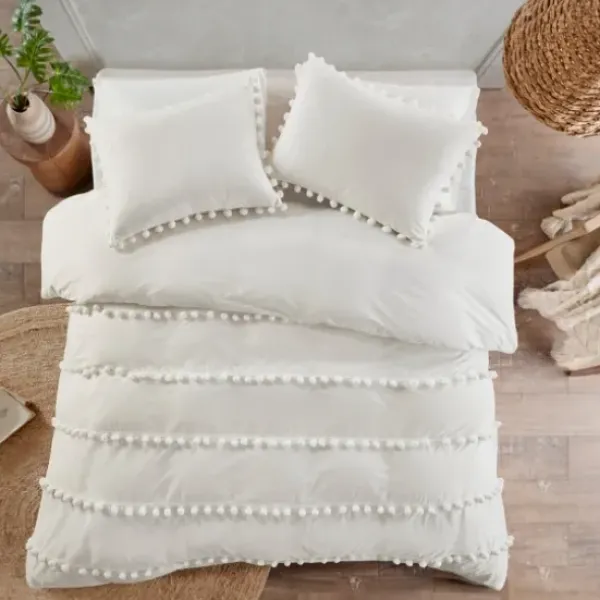 Comforters-Kirkland's Home Pom Pom Full/Queen 3-Pc. Comforter Set White