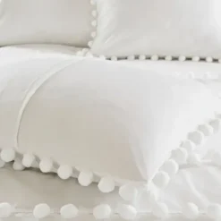 Comforters-Kirkland's Home Pom Pom Full/Queen 3-Pc. Comforter Set White