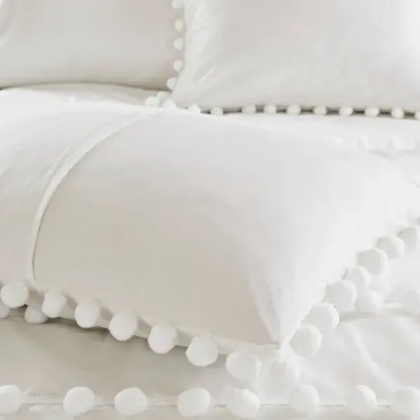 Comforters-Kirkland's Home Pom Pom Full/Queen 3-Pc. Comforter Set White