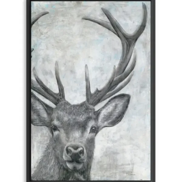 Canvas Art-Kirkland's Home Portrait Of A Deer Framed Giclee Canvas Art Print Black/White/Gray