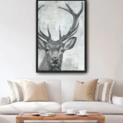 Canvas Art-Kirkland's Home Portrait Of A Deer Framed Giclee Canvas Art Print Black/White/Gray