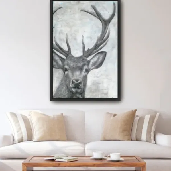Canvas Art-Kirkland's Home Portrait Of A Deer Framed Giclee Canvas Art Print Black/White/Gray
