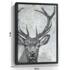 Canvas Art-Kirkland's Home Portrait Of A Deer Framed Giclee Canvas Art Print Black/White/Gray