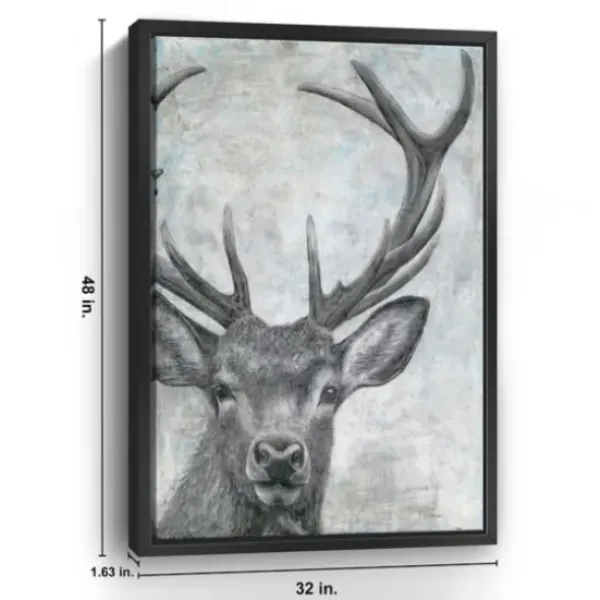 Canvas Art-Kirkland's Home Portrait Of A Deer Framed Giclee Canvas Art Print Black/White/Gray