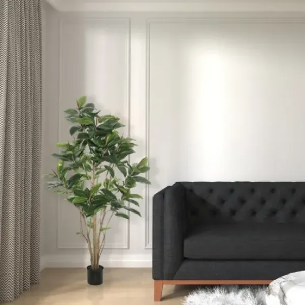 Trees & Topiaries-Kirkland's Home Potted Green Rubber Tree, 5 Ft.