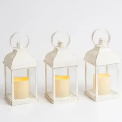 Lanterns-Kirkland's Home Pre-Lit Antique Ring Led Lanterns, Set Of 3 White