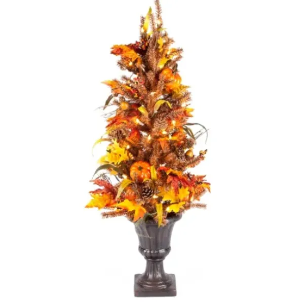 Trees & Topiaries-Kirkland's Home Pre-Lit Fall Foliage Pumpkin Topiary Orange