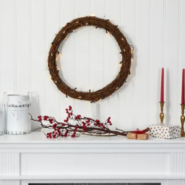 Wreaths-Kirkland's Home Pre-Lit Light Woven Vine Wreath Brown