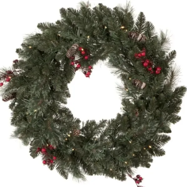 Arrangements & Greenery-Kirkland's Home Pre-Lit 4-Pc. Outdoor Christmas Greenery Set Green/Red
