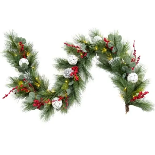 Arrangements & Greenery-Kirkland's Home Pre-Lit Pine Leaves & Pinecones Christmas Garland White/Green