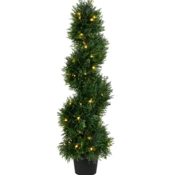Trees & Topiaries-Kirkland's Home Pre-Lit Potted Spiral Pond Cypress Topiary, 3 Ft.
