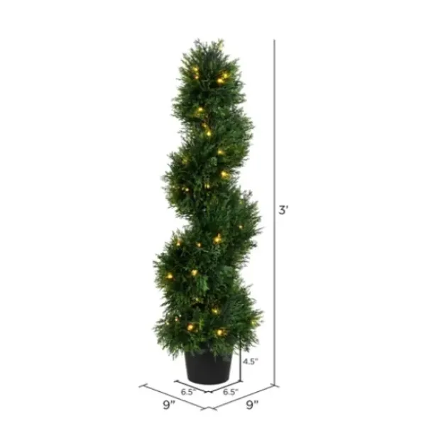 Trees & Topiaries-Kirkland's Home Pre-Lit Potted Spiral Pond Cypress Topiary, 3 Ft.