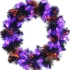 Wreaths-Kirkland's Home Pre-Lit Purple Fiber Optics Halloween Wreaths Purple/Orange/Black