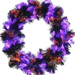 Wreaths-Kirkland's Home Pre-Lit Purple Fiber Optics Halloween Wreaths Purple/Orange/Black