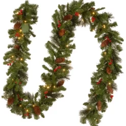 Arrangements & Greenery-Kirkland's Home Pre-Lit Red Berry And Cone Spruce Garland Green/Red/Brown