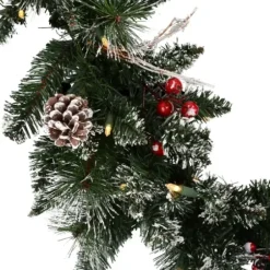 Arrangements & Greenery-Kirkland's Home Pre-Lit Snow Tipped Berry And Pinecone Garland Green/White