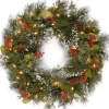 Wreaths-Kirkland's Home Pre-Lit Wintery Pine And Berry Christmas Wreath Green/Red