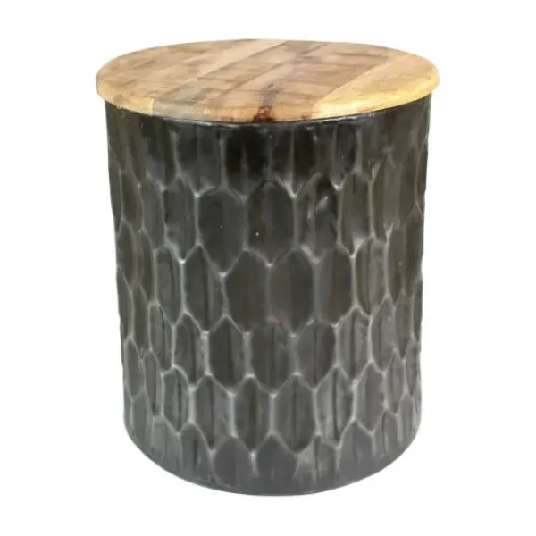 Accent & End Tables-Kirkland's Home Pressed Metal Drum Storage Accent Table Black
