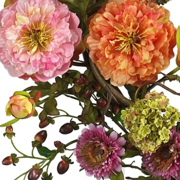 Wreaths-Kirkland's Home Pretty Peony Garden Mix Wreath Pink/Green/Orange/Purple