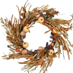 Wreaths-Kirkland's Home Pumpkin Seedpod Stalks Harvest Wreath Multi