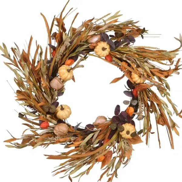 Wreaths-Kirkland's Home Pumpkin Seedpod Stalks Harvest Wreath Multi