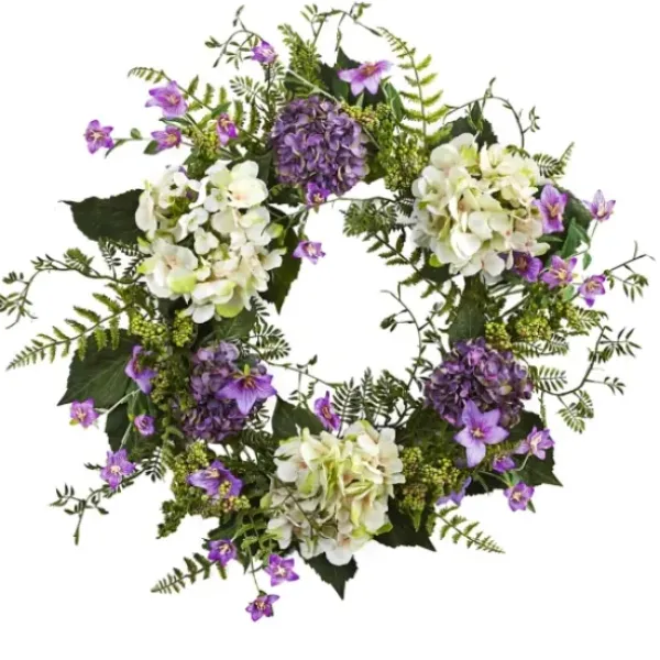 Wreaths-Kirkland's Home Purple And White Hydrangea Wreath Purple/Green/White