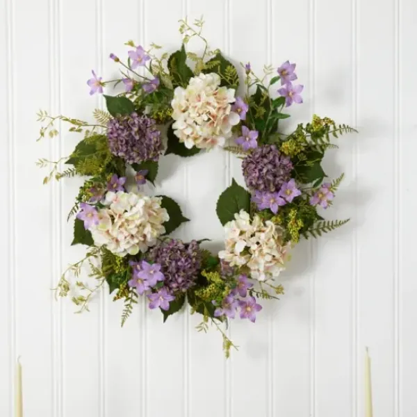 Wreaths-Kirkland's Home Purple And White Hydrangea Wreath Purple/Green/White