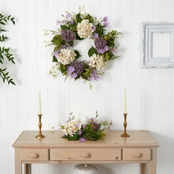 Wreaths-Kirkland's Home Purple And White Hydrangea Wreath Purple/Green/White