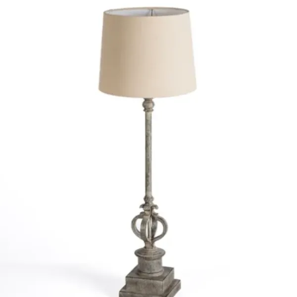 Buffet Lamps-Kirkland's Home Quatrefoil Distressed Gray Buffet Lamp Tan