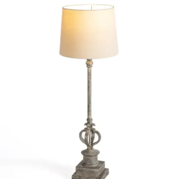 Buffet Lamps-Kirkland's Home Quatrefoil Distressed Gray Buffet Lamp Tan